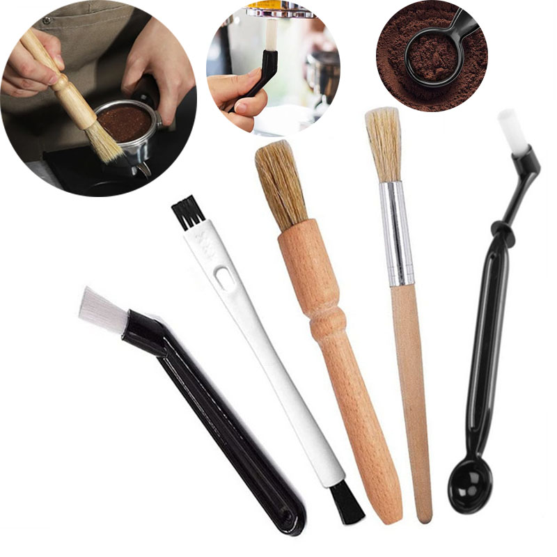 Coffee Equipment Cleaner - Kaffeemaschinen-Bürstenreiniger-Set, Holz-Reinigungsbürste für Mühlen und Nylon-Espresso,
